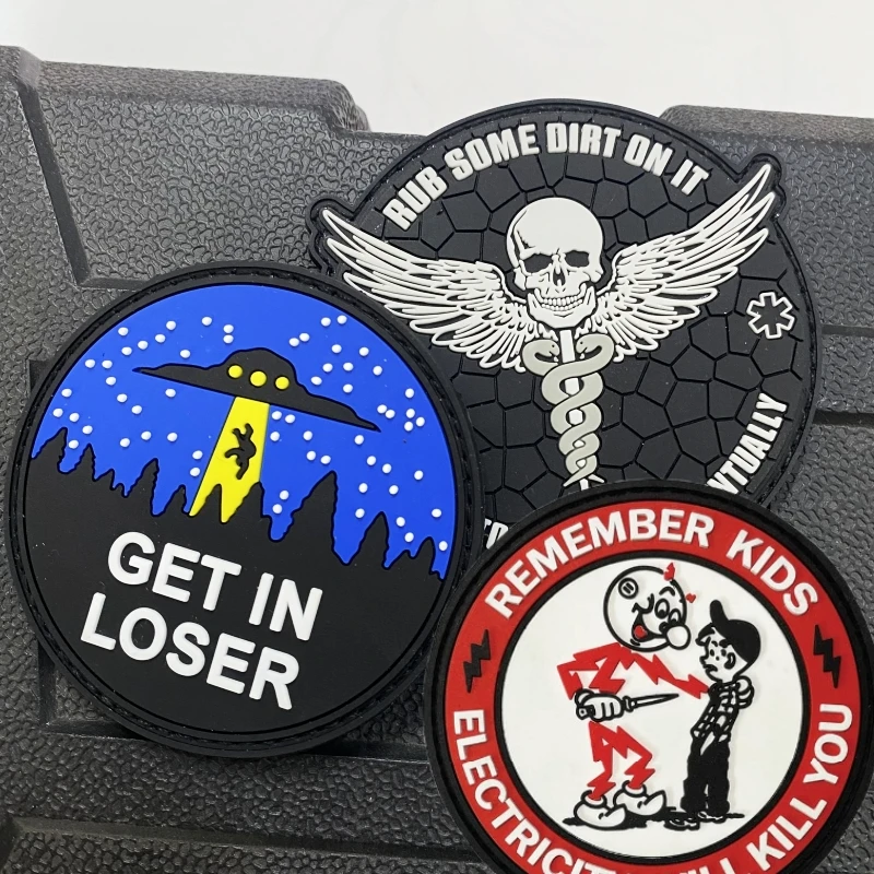 Electricity Will Kill You PVC Tactical Patch Wings Skull Scepter Personalized Backpack Accessories Blue UFO Hook&Loop Stickers