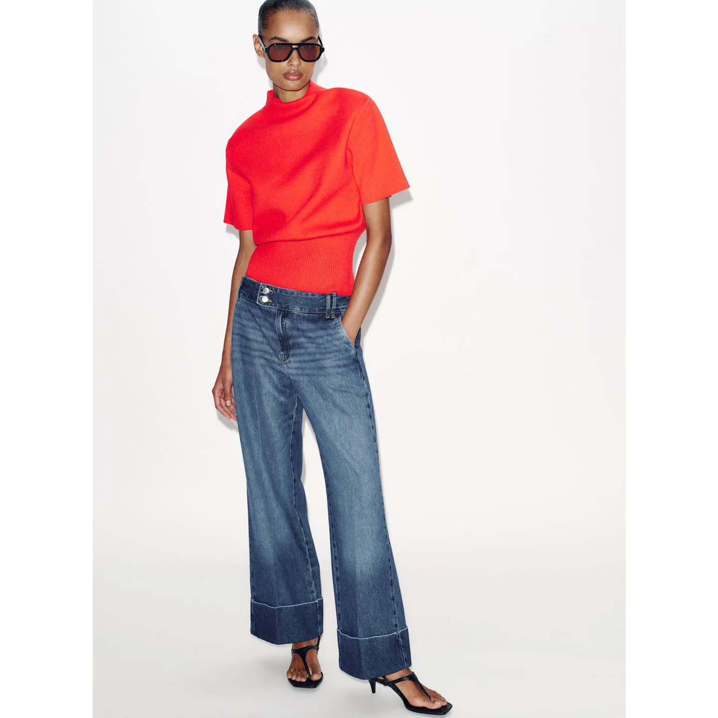 Spring New Arrival Women's Casual Style Zipper Straight Leg Low Waist Cuffed Hem Denim Long Pants Low Waist Polyester Fiber