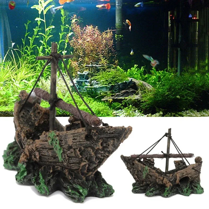 Aquarium Decoration Wreck Ship Ornament Sailing Boat Fish Tank Cave Decor Resin Ornament Landscaping Decoration Akvaryum Dekor