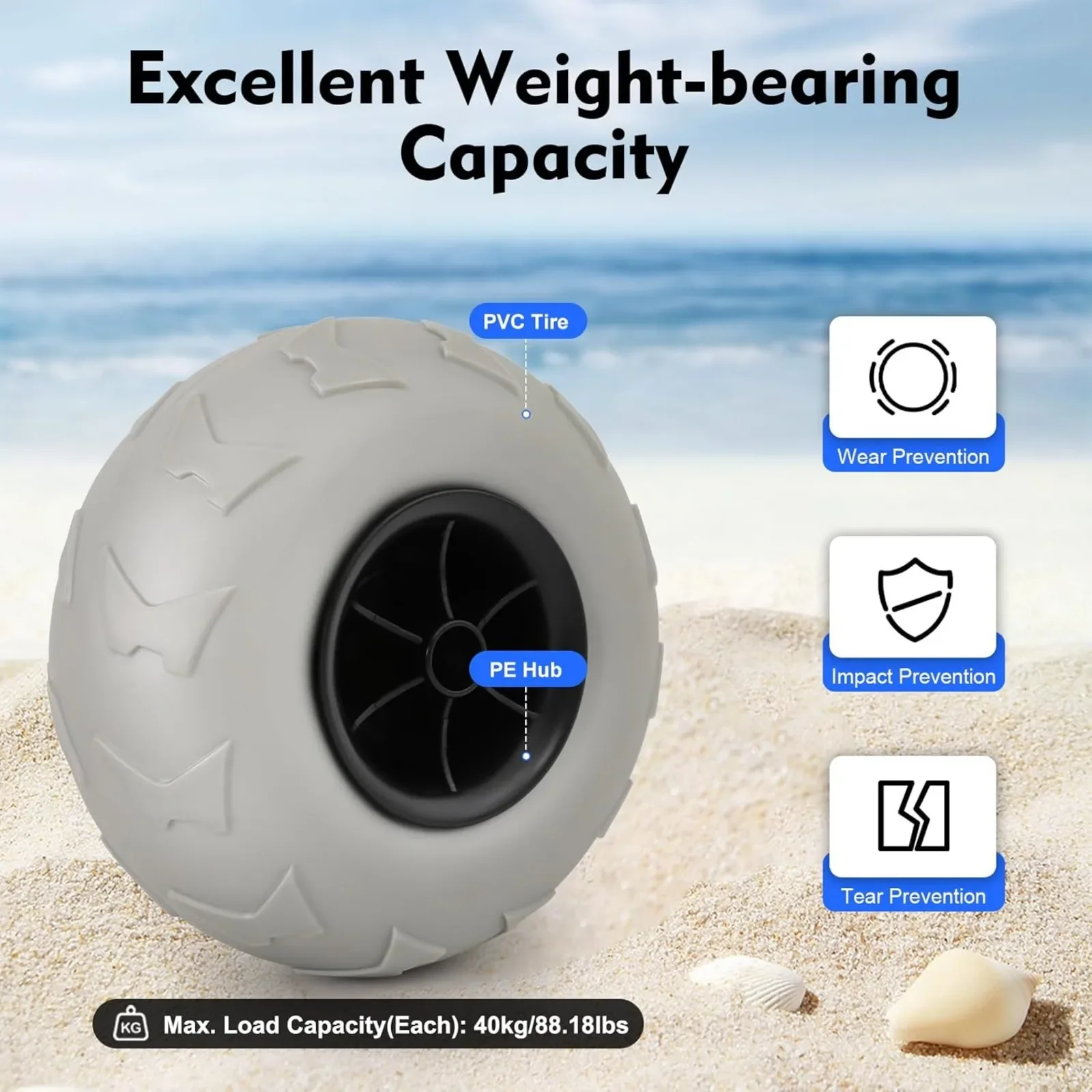 

2 Pcs Beach Balloon Wheels 9", 88.18Lbs Load Inflatable Cart DIY Beach Wheels for Beach Trips Camping Fishing