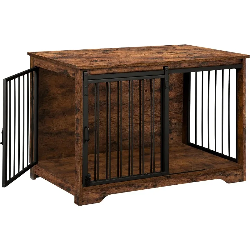 

Dog Crate Furniture, 39.4" Heavy Duty Dog Kennels, Sliding Barn Door with End Side Table,Wooden House for Small/Medium/Large Dog