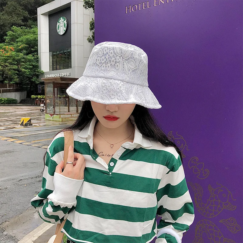 New Lace Bucket Hat for Women Summer Sun Hat Girls  Beach Sun Hats Panama Hat Breathable Fisherman Cap