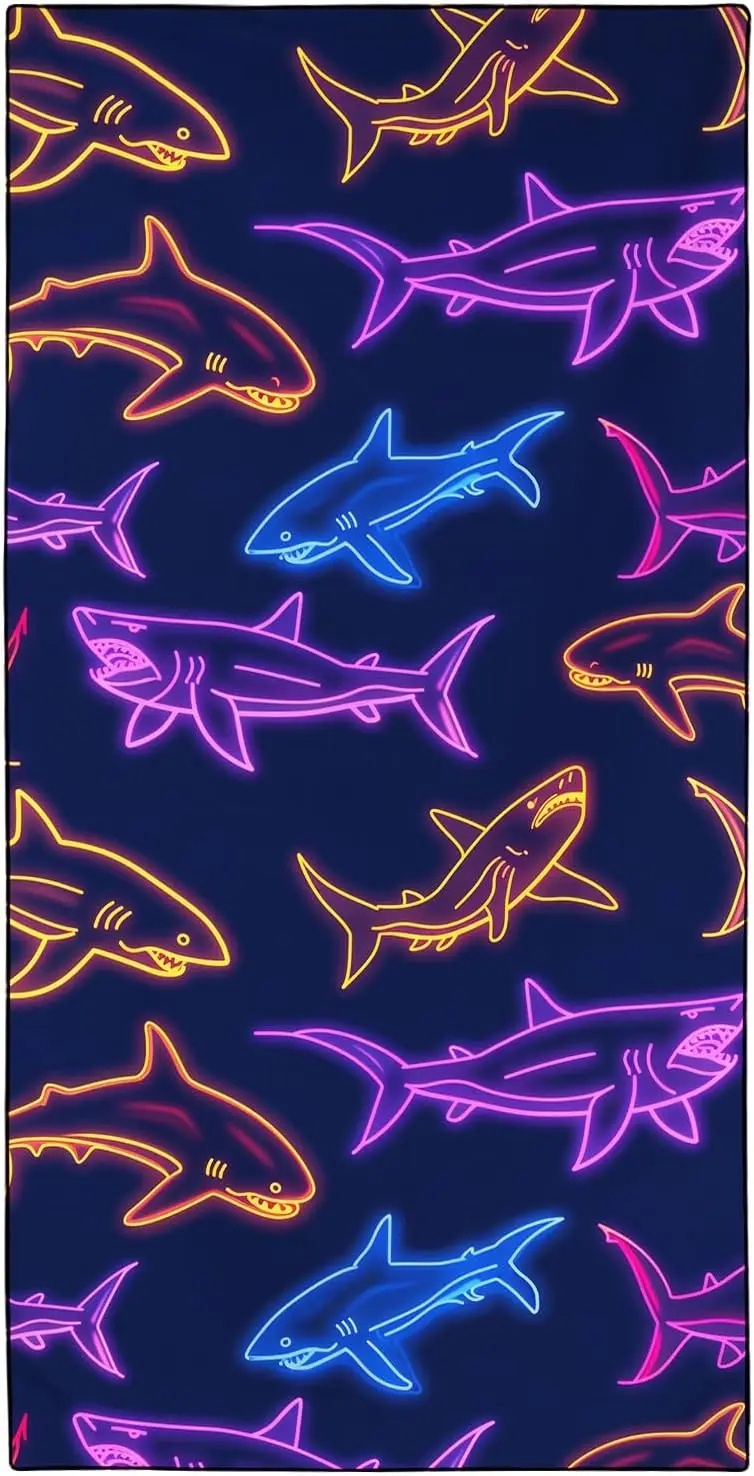 Colorful Sharks Beach Towel Oversized Quick Dry Microfiber Towels Pool Accessories Cruise Essentials Vacation Gifts Summer Must