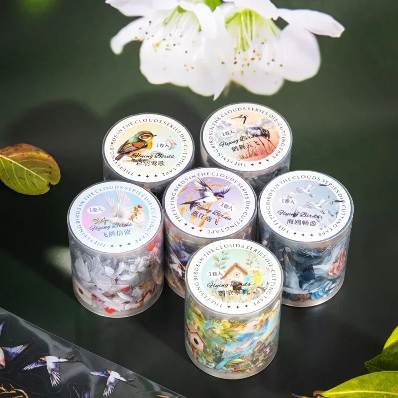 1Roll PET Background Adhesives Writing Tape Birds in the Clouds Series Material Decoration Bird Stickers Scrapbook cut 45mm*2m