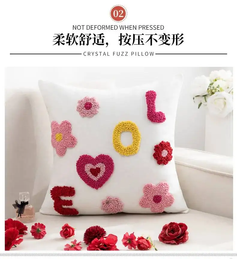 Liebesherz-bestickter Kissenbezug, weich getuftet, Valentinstagsgeschenk, dekorativer Kissenbezug für Sofa, Schlafzimmer, Heimdekoration – Detail 2