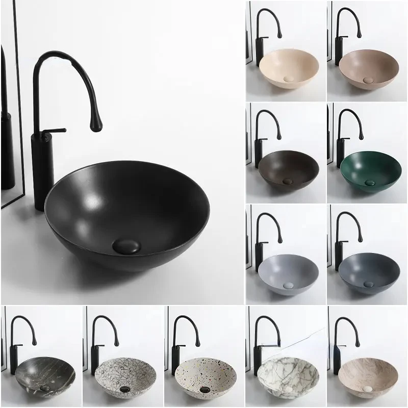 

Ceramic Bathroom Sinks Dark Green Black Wash Basin Countertop Basin Household Creative Washbasin Balcony Single Basin