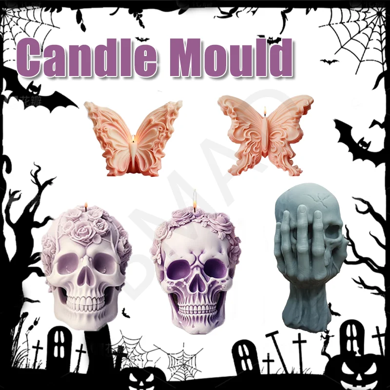 2026 neue Schädel Silikon Kerze Form Handheld Halloween Geister Kopf Gips Seife Epoxy Handwerk Party Geschenk
