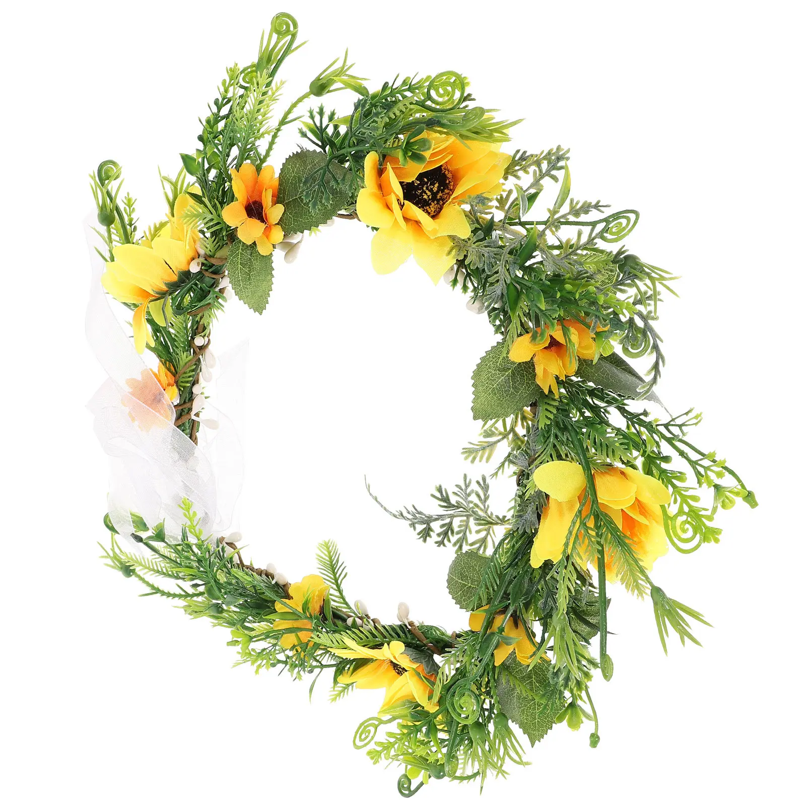 Sunflower Hair Garland Adjustable Ribbon Realistic Colors Wedding Bride Headdress Bridal Hairband Hair Accessories Sunflower
