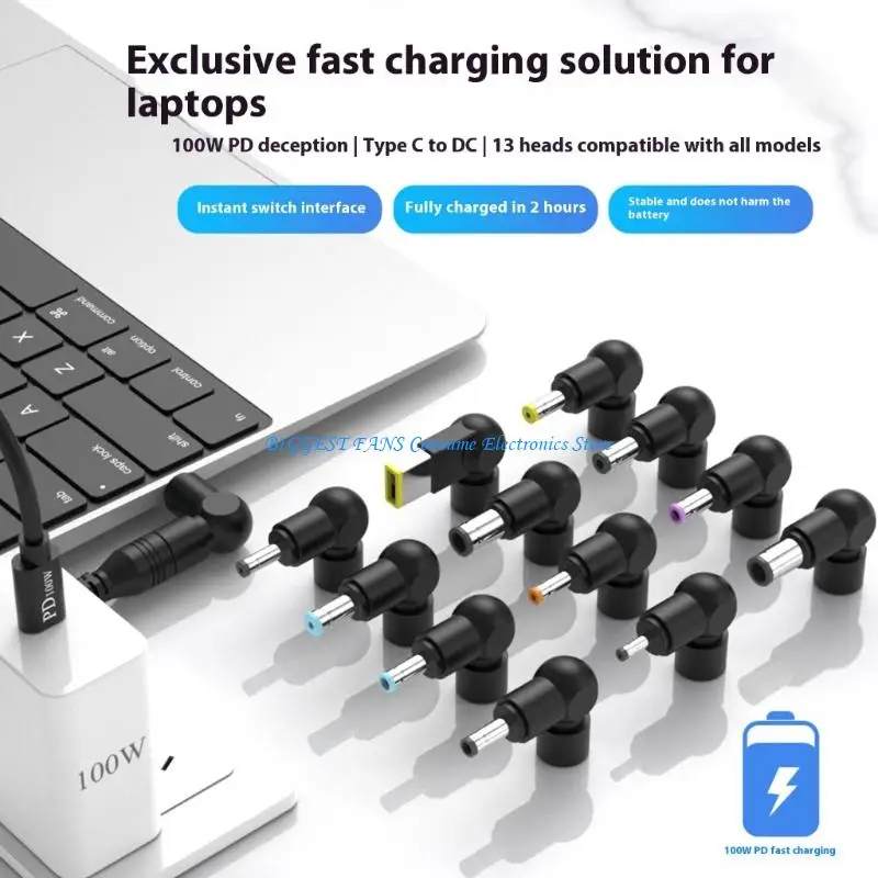Universal Power Adapter Cable Set PD100W Fast Charging Type C To 3Pin 13 Converters For Multiple Electronics