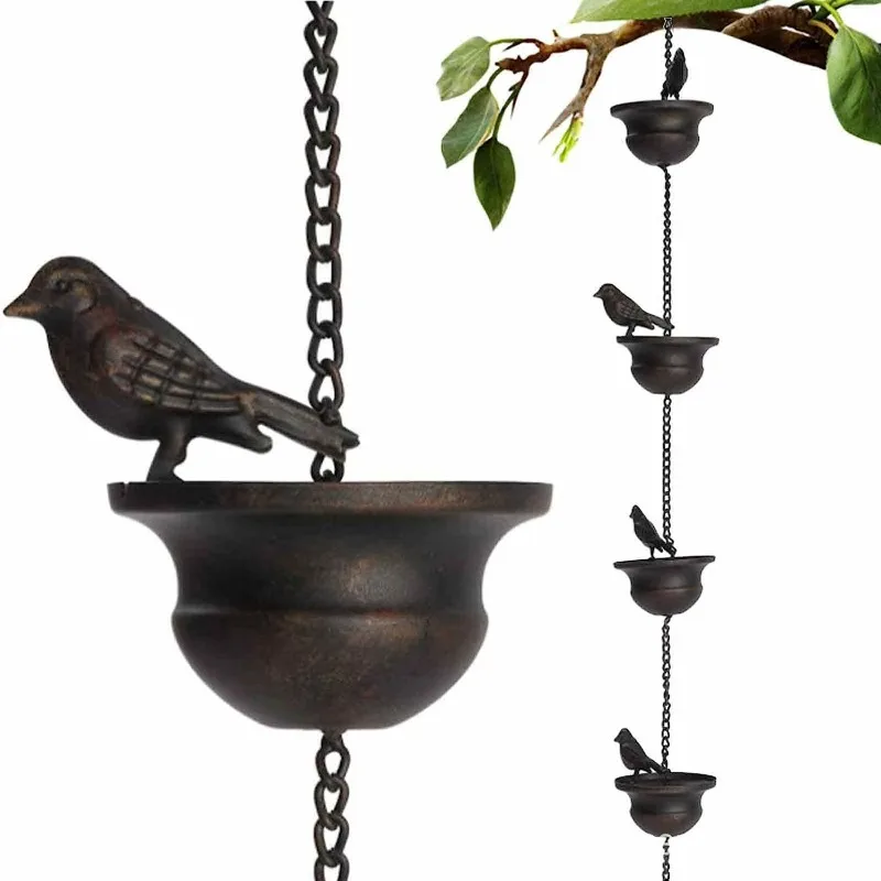 Hanging Rain Chain Bird Wind Chime Drainage Chain Heavy Duty Garden Hanging Rain Catcher Rain Gutter Downspout Decorative Gifts