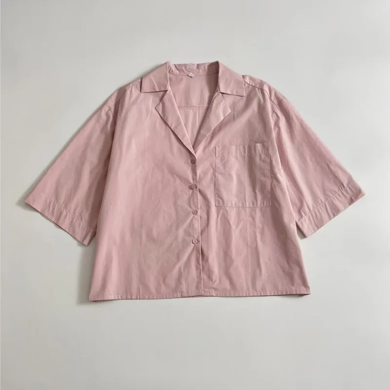 2025 moda primavera e outono casual rosa terno lapela meia manga botão camisa + calças de perna larga conjunto de 2 peças