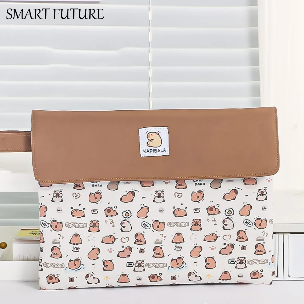 A4 حجم كابيبارا مجلد ملفات الكرتون الكلب سعة كبيرة كابيبارا منظم الملفات قابل للغسل النسيج كابيبارا حقيبة التخزين