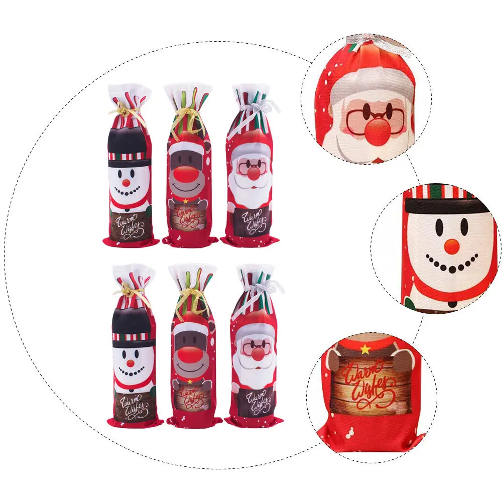 

6Pcs Xmas Bottle Bag Set High Quality Cloth Lively Atmosphere for New Year and Christmas Decor Printed Bottle Cover