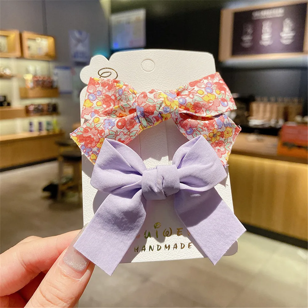 2pcs/set Colorful Floral Bow Hair Clip for Baby Girls Cute Sweet Headwear Handmade Hairpin Hair Accessories