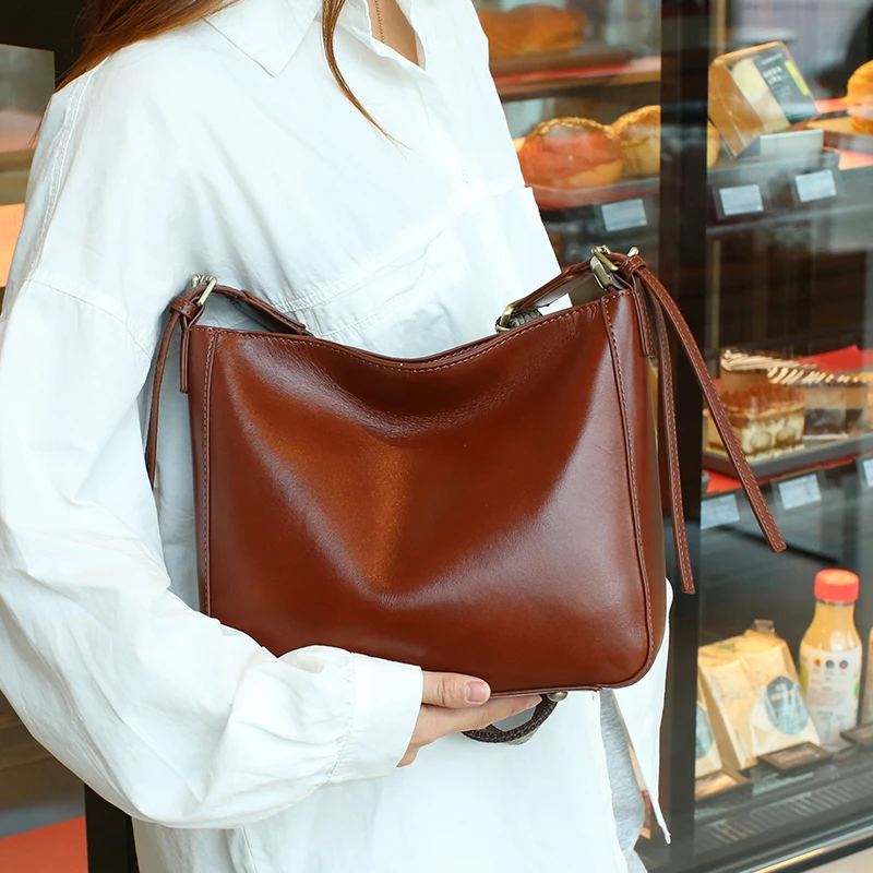 Origin Cowhide Leather Crossbody Bag For Women Large Capactiy Cow Squre Tote Bag For Work Office Ladies New Desinger Minimalist