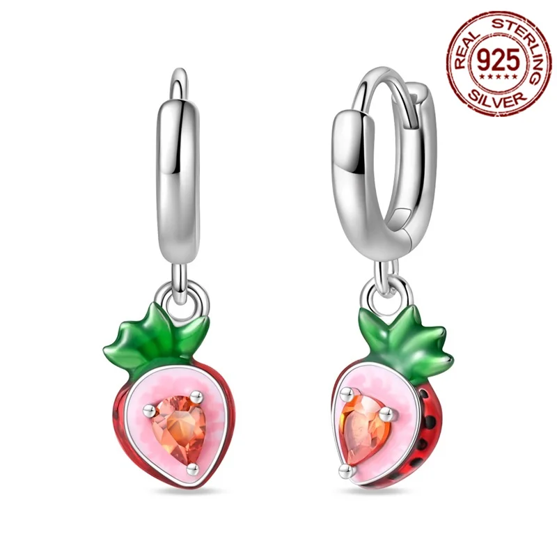 

Новые женские серебряные серьги с клубникой S925, богемный стиль, подходящие для повседневного подбору, подарков на день рождения и День святого Валентина.