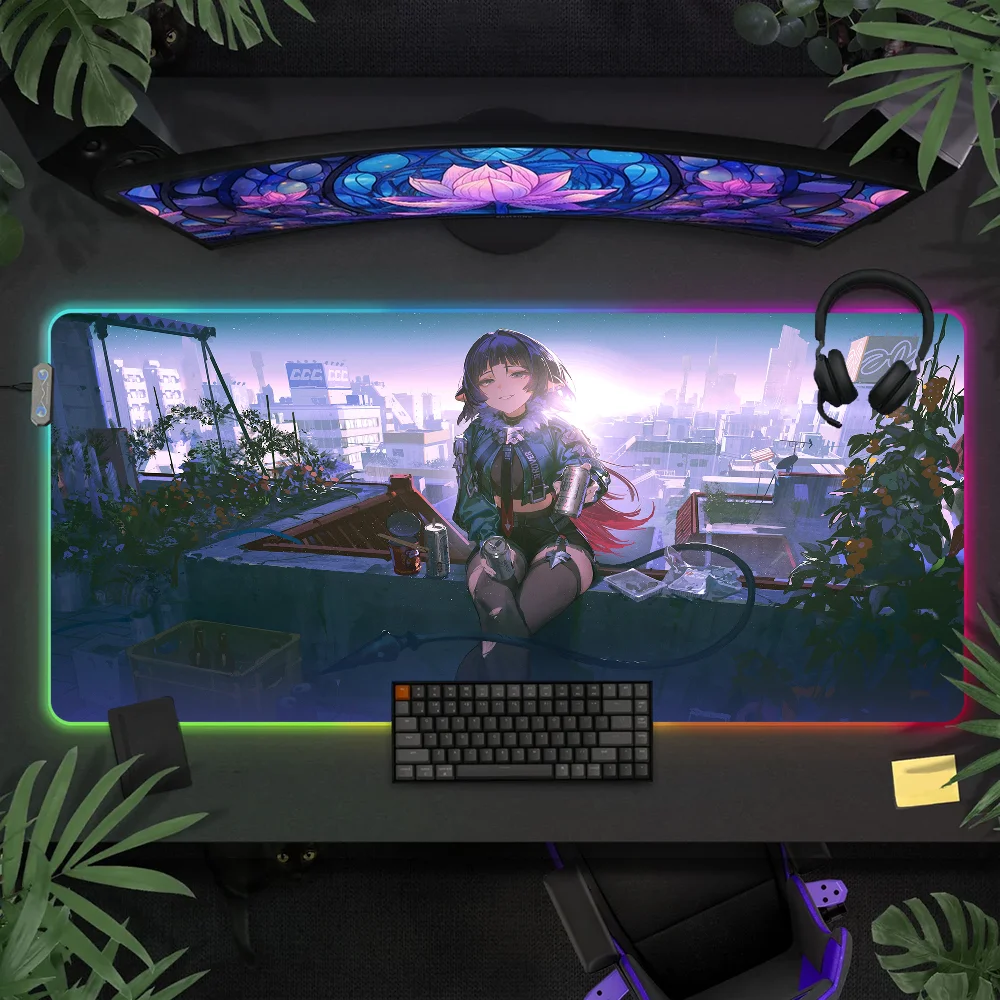 Zenless Zone Zero Jane Doe Large RGB PC Gamer Mouse Mat Gaming Keyboard Desk Color LED Light Backlit Mousepad