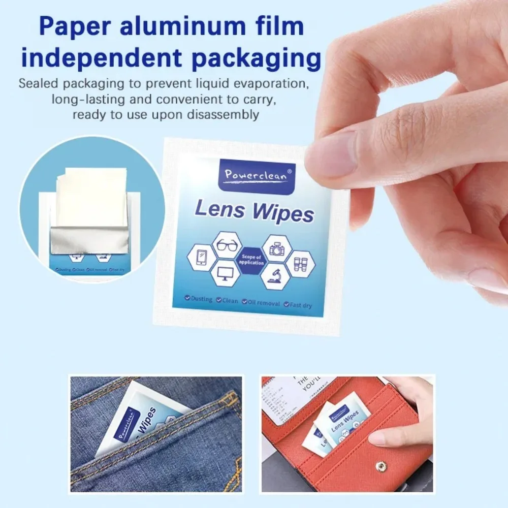 100pcs Glasses Cleaning Lens Wipes Sunglasses Mobile Phone Screen Wipes Pre-Moistened Individually Wrapped No Scratches Stripes image 3