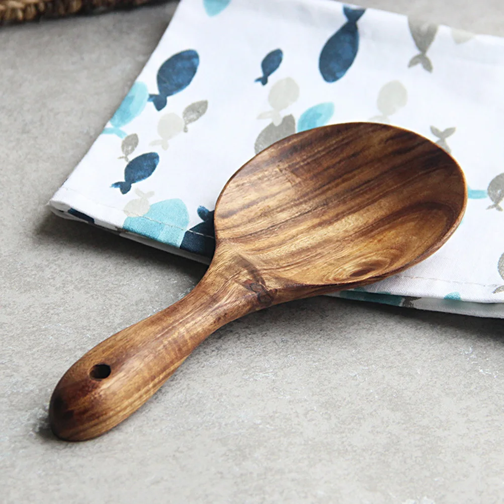 

Rice Scoop Wooden Spoon 1 Piece Sturdy Smooth Safe for Non-Stick Pans Mixing Serving Stirring Food Wooden Spoons for Daily