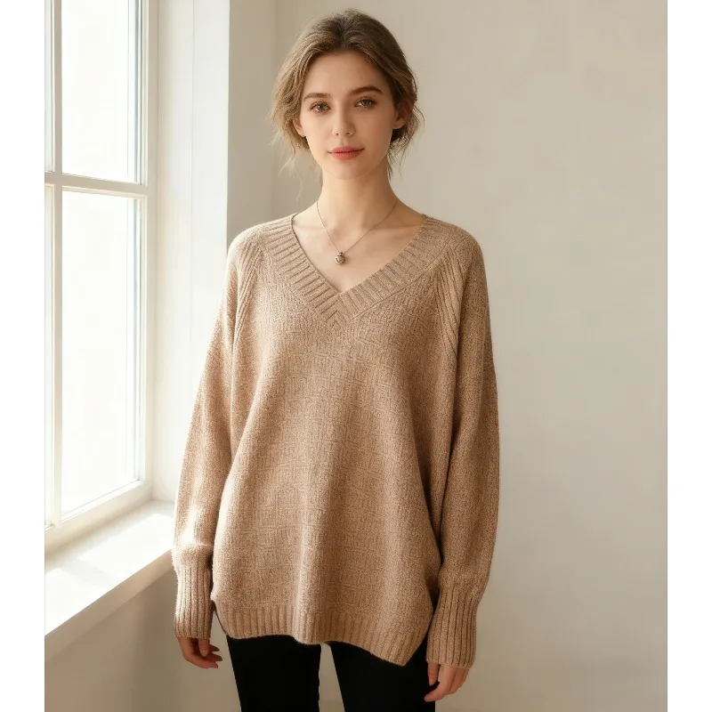 

Корейский повседневный пуловер с v-образным вырезом, нерегулярный свитер с длинными рукавами, осень-зима, простые новые однотонные универсальные женские вязаные топы15