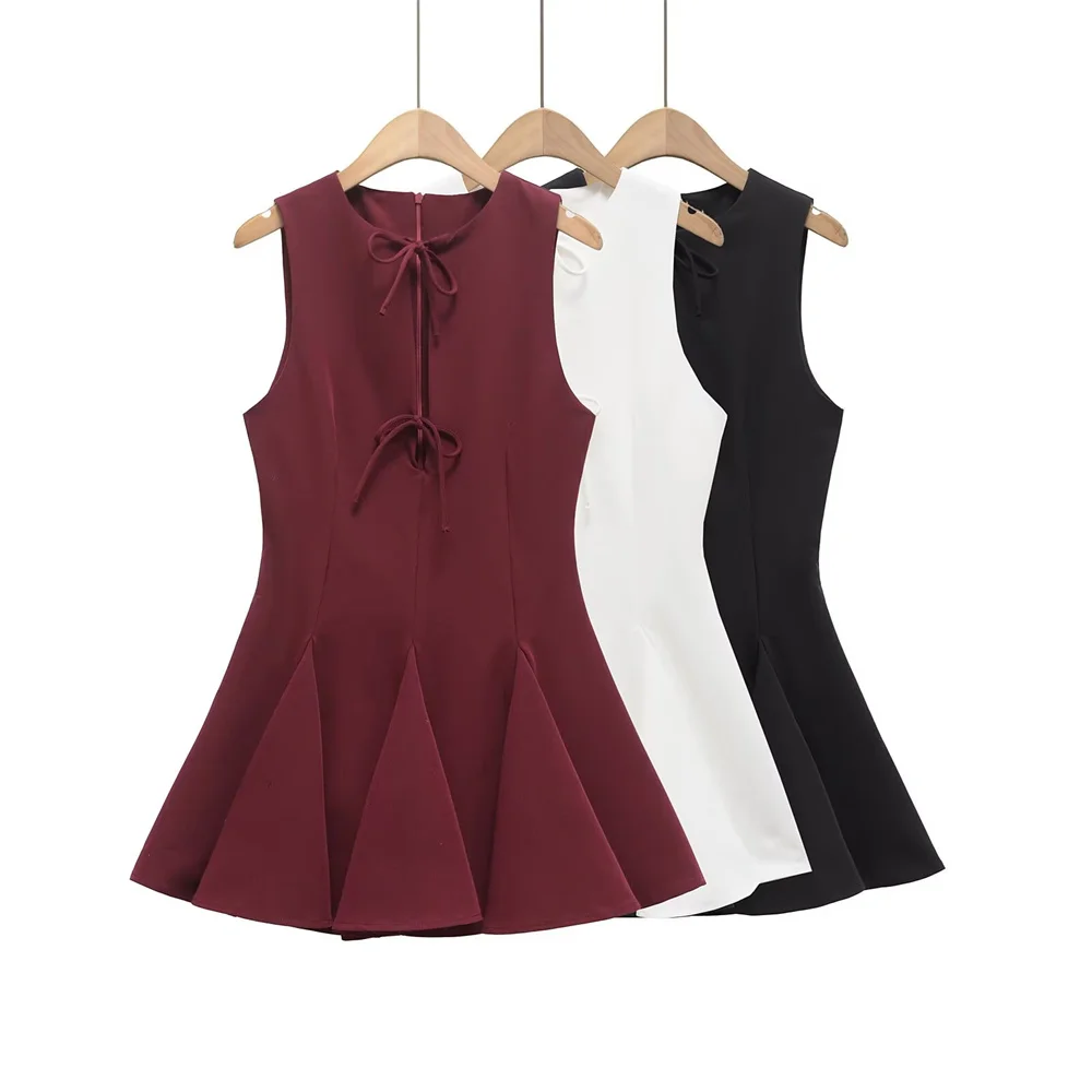 Frühling und Sommer, neuer Damenbekleidungsstil, schlankmachendes und hochwertiges französisches kurzes Tank-Top-Kleid mit breiter Schleife und Dekoration