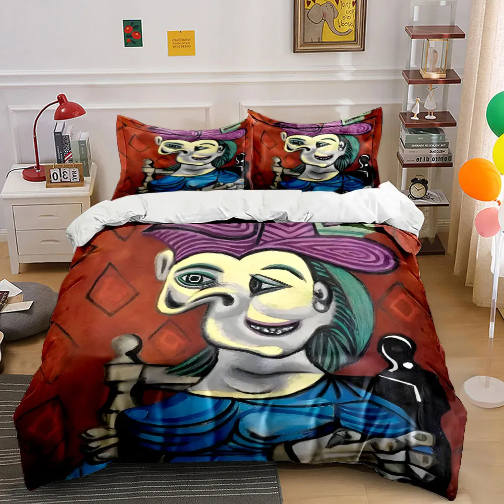Abstract female portrait, red background Bedding Set for Kids Luxury Gift 3pcs Digital Print Comforter Set Soft Comfortable