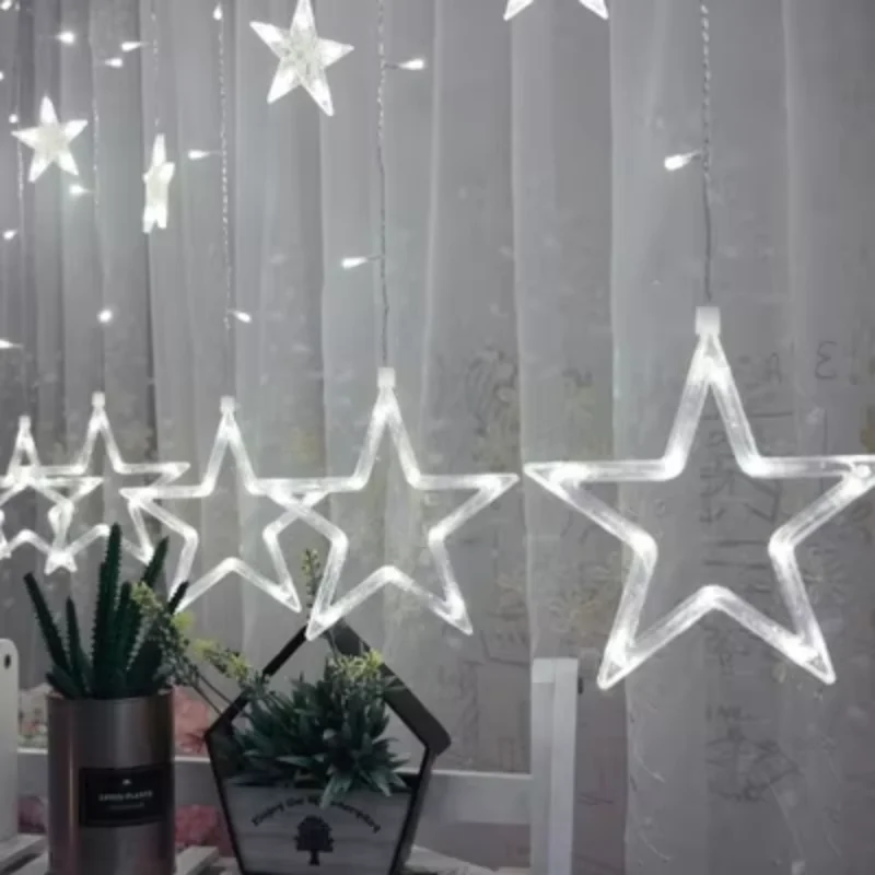 

2.5M Star Led Curtain String Light Warm White Colorful EU US 220V 110V Xmas Pentagram Light Wedding Party Holiday Home Decor