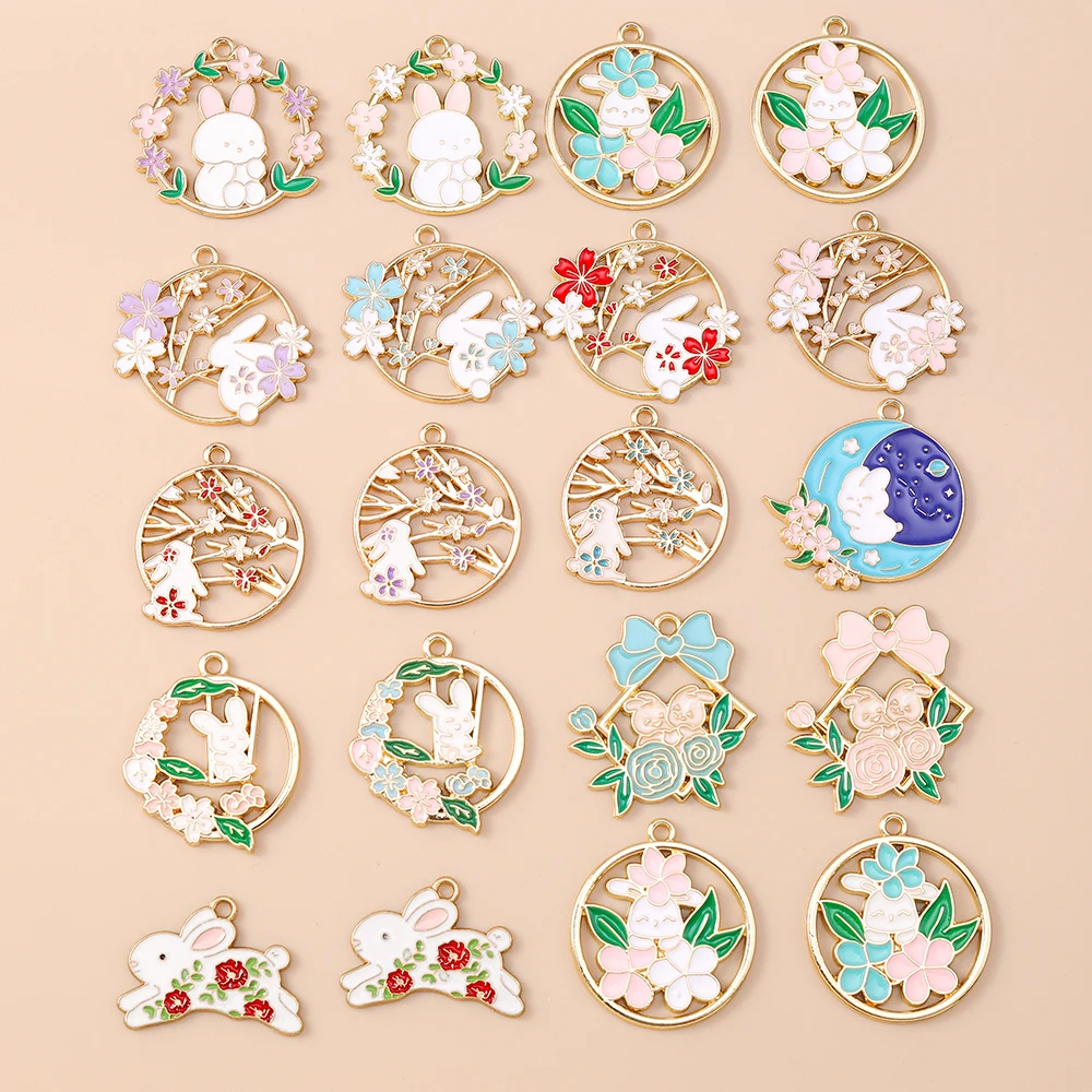 

Leslie 10pcs Gold Color Floral Rabbit Charms for Earrings Enamel Rabbit Flower Bunny Charms & Pendants Handmade Jewelry Making