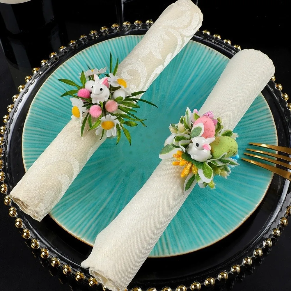 Simulation Easter Napkin Ring Plastic Foam Cartoon Artificial Flower Napkin Ring Cute Reusable Napkin Loops Family Gathering