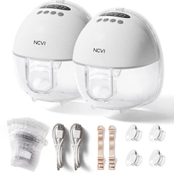 NCVI Wearable Breast Pump, Hands-Free Breast Pump with 4 Modes & 9 Levels, Portable Breast Pump, Low Noise,2 Pack (White)