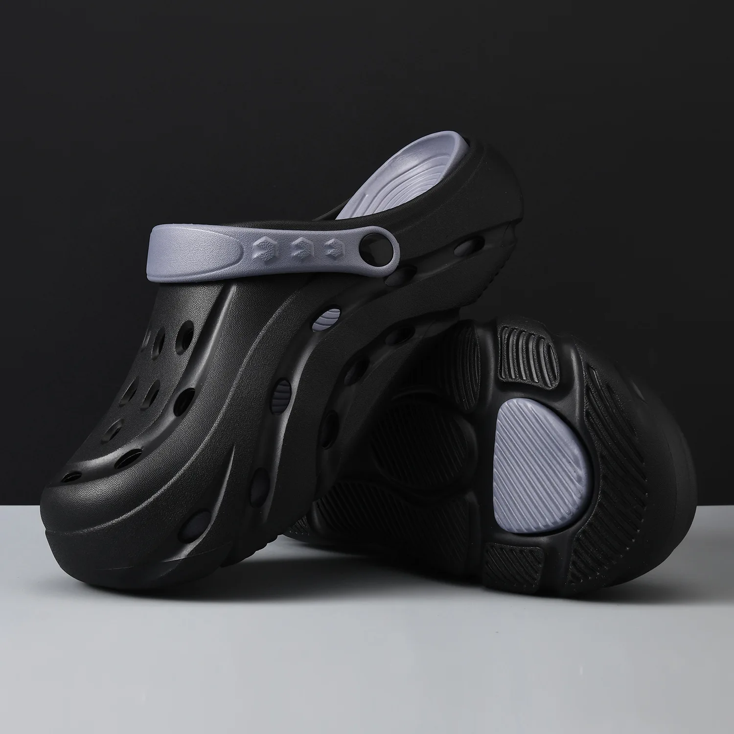 Solid color new thick-soled hole shoes men's beach sandals non-slip bag head half slippers men's summer outside view 3