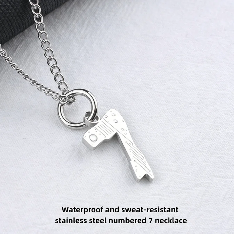 Men's Digital 7 Necklace - Waterproof, Color-Resistant, Unique and Versatile Stainless Steel Pendant - Long Sleeve Sweater Chain