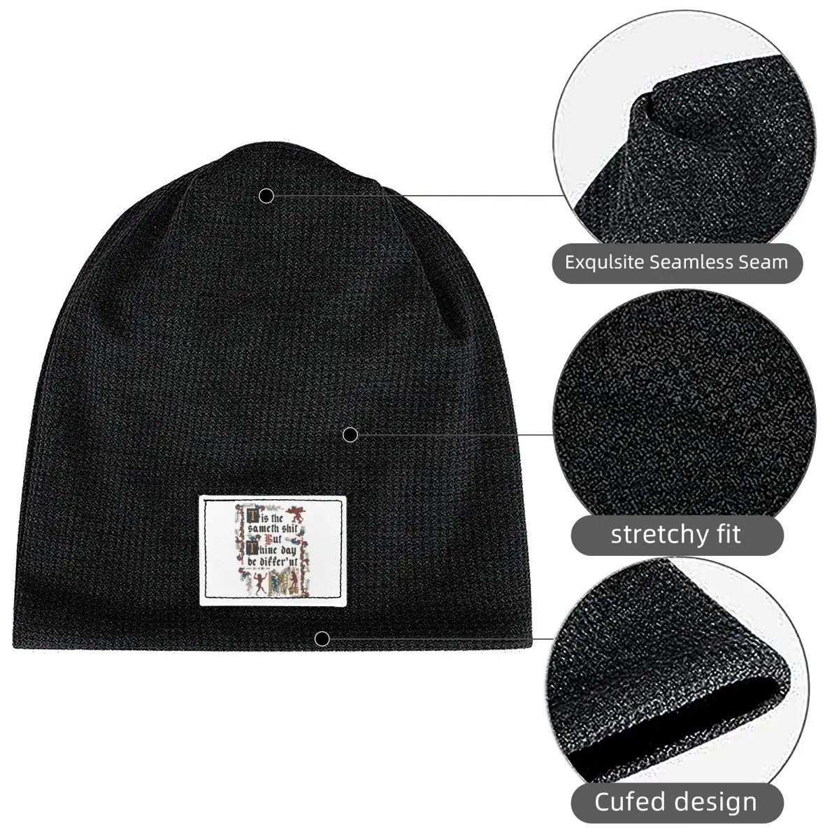 Same Shit Medieval Style English History Waffle Knit Fleece Lined Beanie with PU Leather Patch Unisex Warm Winter Soft Cap
