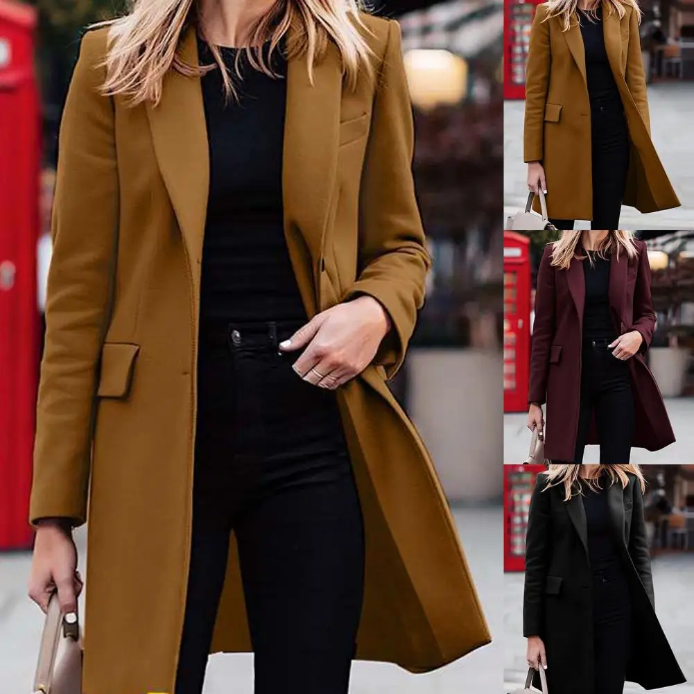 Great Women Blazer Cool Lapel Elegant Anti-wrinkle Lady Trench Coat