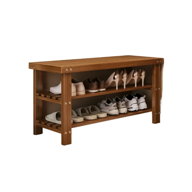 Entryway Shoe Bench with Storage Rack Integrated Seating Stool for Hallway Living Room Simple Long Strip Design Household