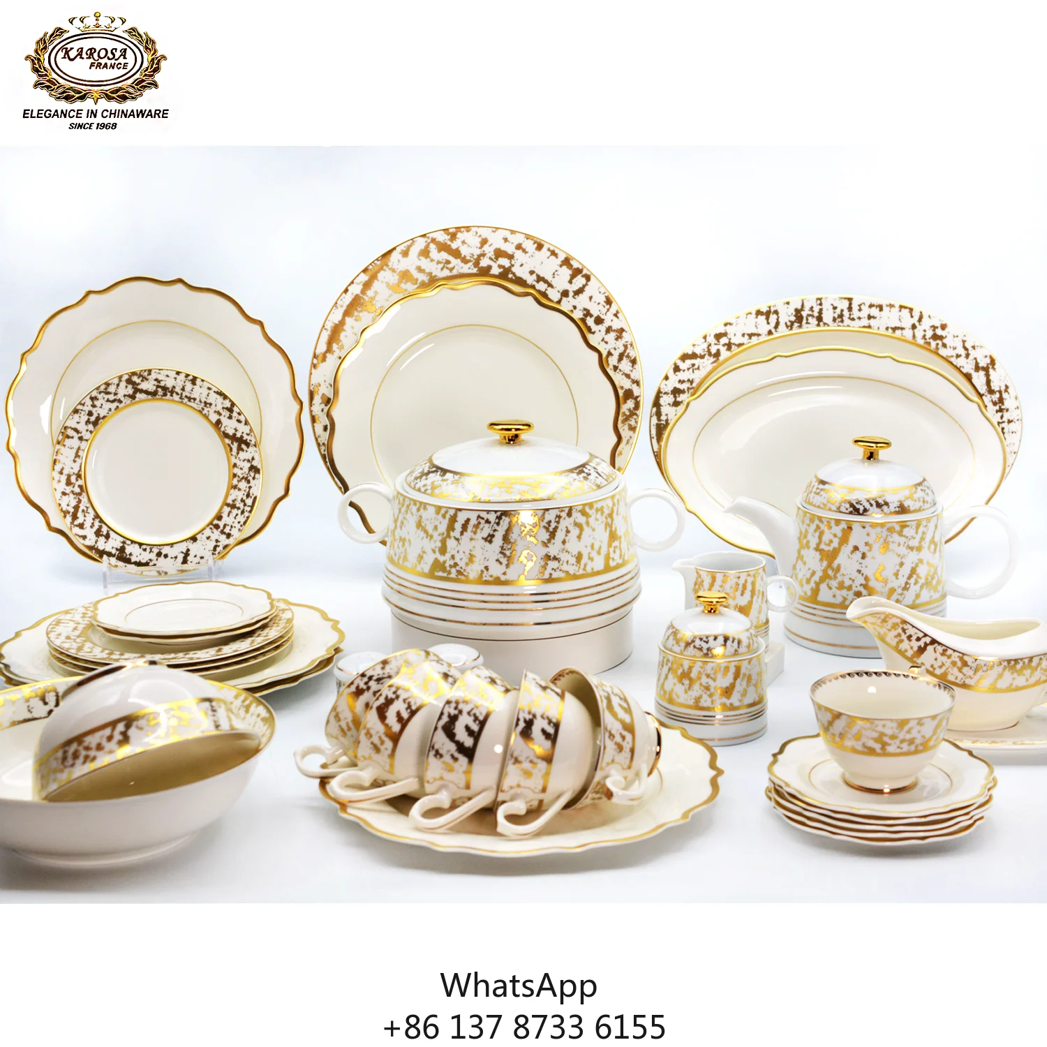 

High Quality Modern Style Royal Home Use Embossed Gold Design Porcelain Gold Dinnerware Set