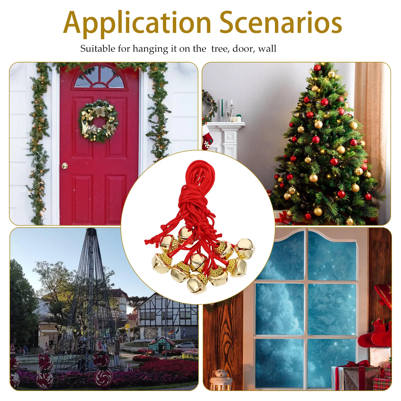 

10 PCS Red Rope Bell Pendant Ornament Polyester Hanging Small Christms Tree Decorations