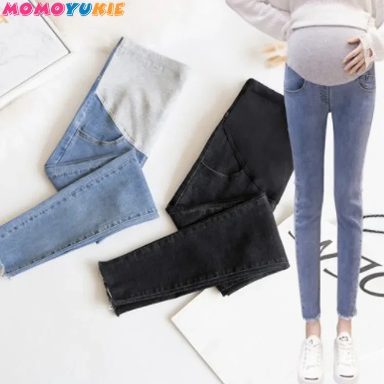 Denim Maternity Jeans For Pregnant Women Clothes Raw edge Skinny Pants pregnancy clothes Jeans gravidez Maternity Clothing 2022