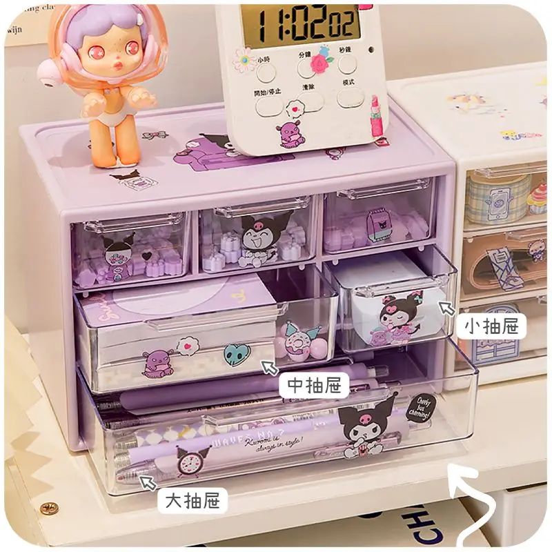 Cartoon Sanrio Nine Compartment Storage Box Small Objects Desktop Drawer Storage Box Cute Jewelry Stationery Storage Box