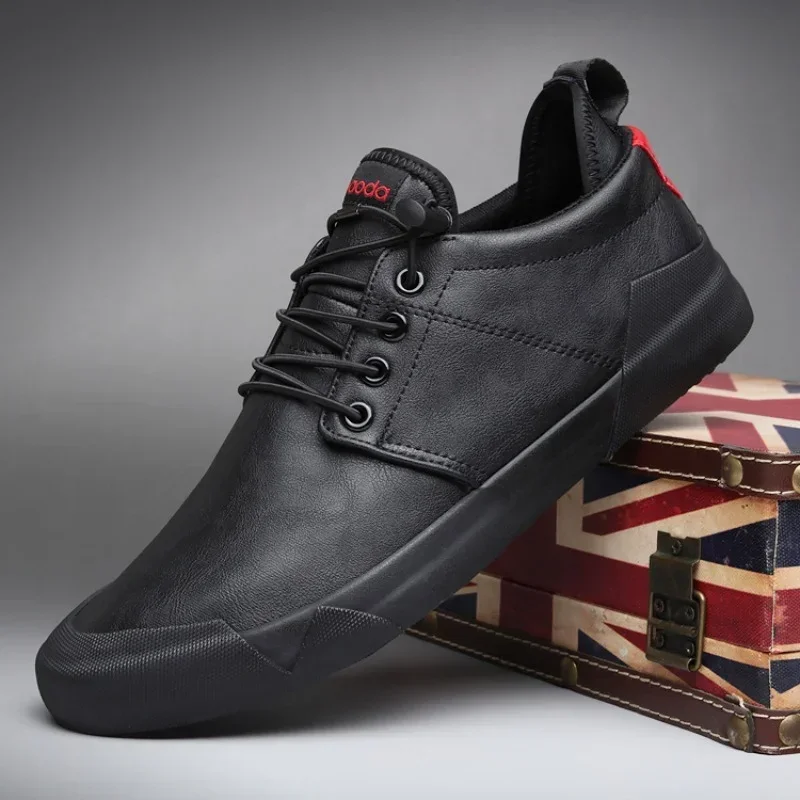 

2024 Shoes for Men Leather Casual Shoes Spring Autumn New Simple Style Loafers Fashion Man Lace-Up Cool Flat Shoes