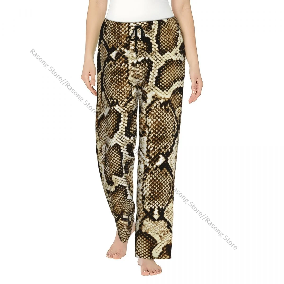 

Warm Women Pajama Pants Snake Pattern Flannel Sleep Bottoms Soft Fleece Loungewear