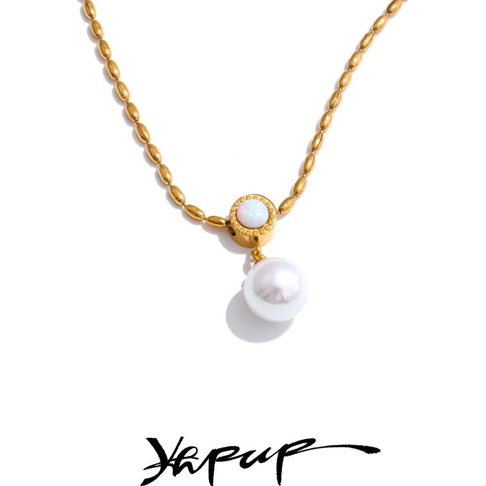 Yhpup Neue Koreanische Exquisite Australische Shell Edelstahl Simulierte Perle Anhänger Halskette Täglichen Vielseitig Chic Kragen Schmuck