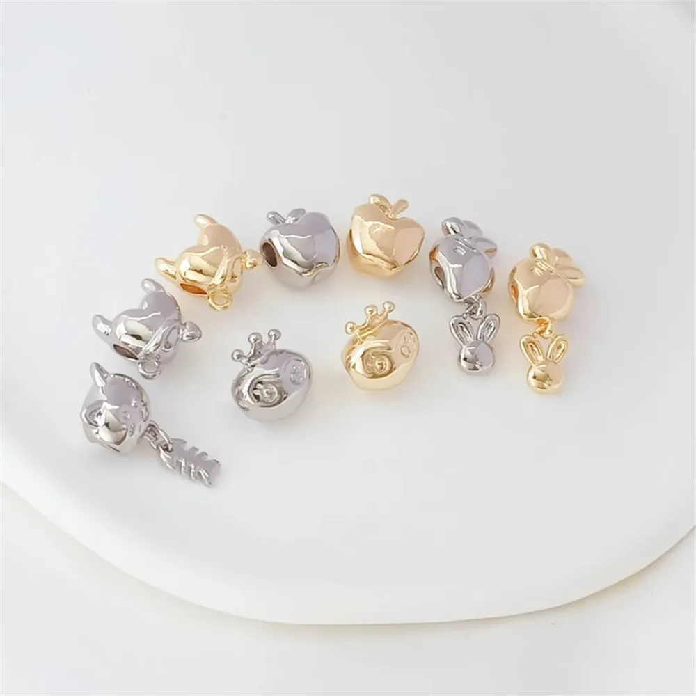 14K Gold-plated White K Apple Carrot Heart Cat Head Queen Horizontal Hole Partition Beads DIY Loose Bead Matching