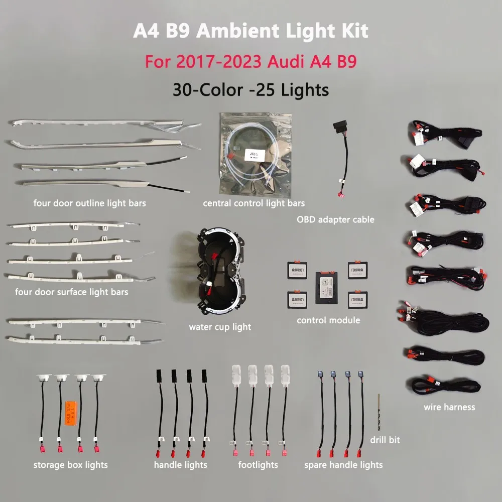OEM Style LED Ambient Light Kit for A4 A5 B9 2017-2024 MMI Control Atmosphere Lamp Retrofit Auto Mod Car Mod DIY Enthusiast