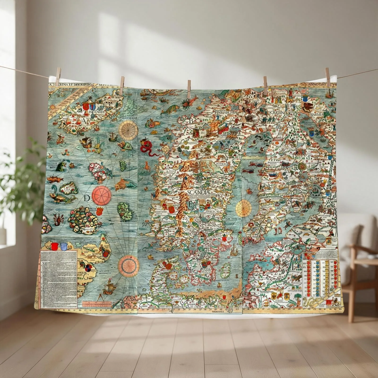 Carta Marina, map of Scandinavia by Olaus Magnus - 1539 Throw Blanket couch cozy soft plush fuzzy picnic outdoor blanket
