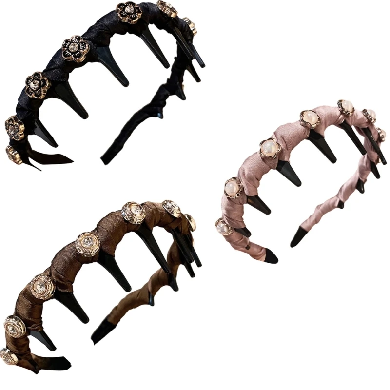 

Elegant Crystal Studded Hairband Comfortable High Skull Strong Teeth Grip Hairhoop For Women Teens Everyday Wear 15UB