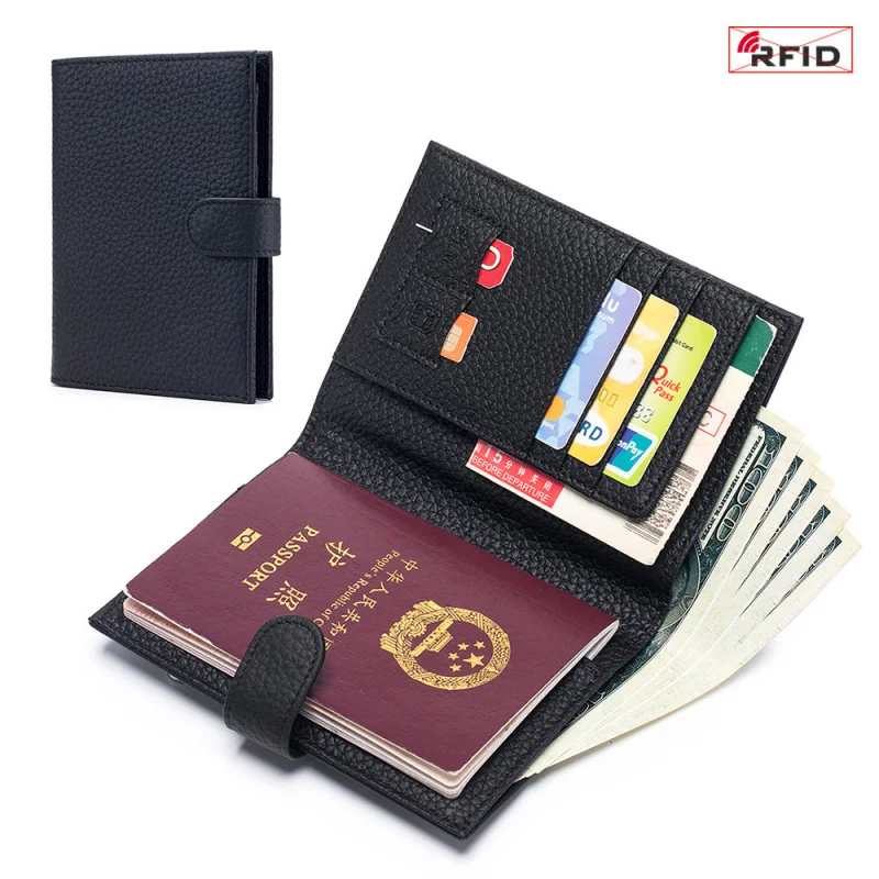 RFID Blocking Cowhide Leather Multi-functional Passport Women Wallet Large Capacity Card Holder Purse for Ladies