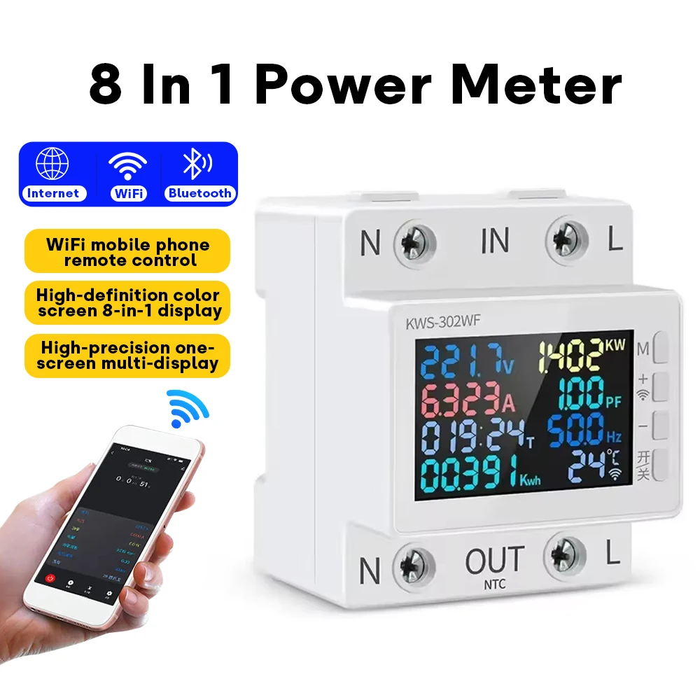 KWS-302 WiFi Smart Power Meter Over Under Voltage Protector Switch Current Voltage Monitor Relay Value Settable Circuit Breaker