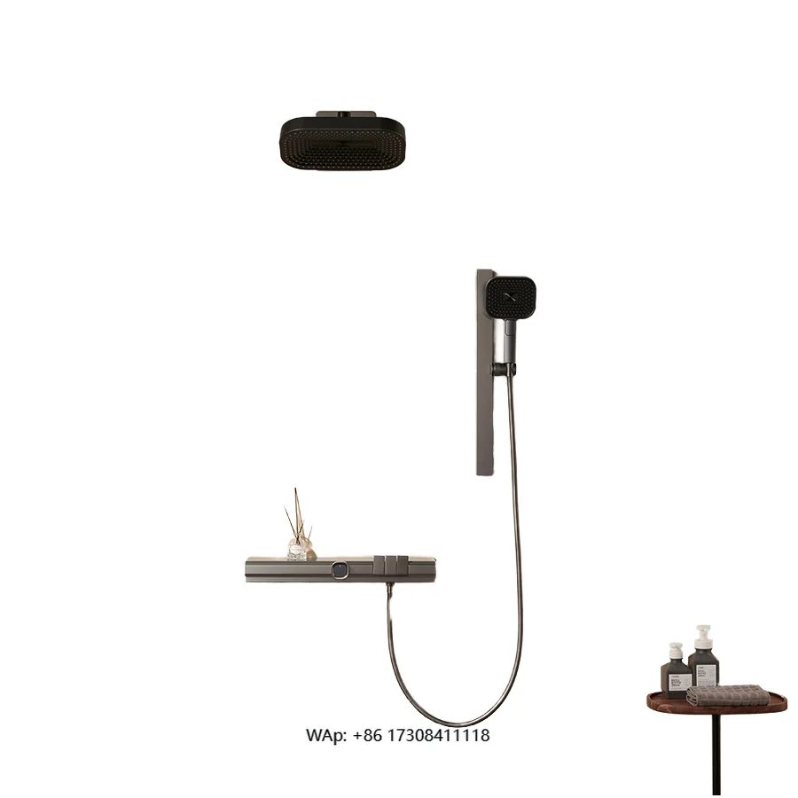 

Super Fashional Large Storage Brass Shower Combo Set Rotating Piano Switch Thermostatic Chrome Finish Massage Spray for Hotels