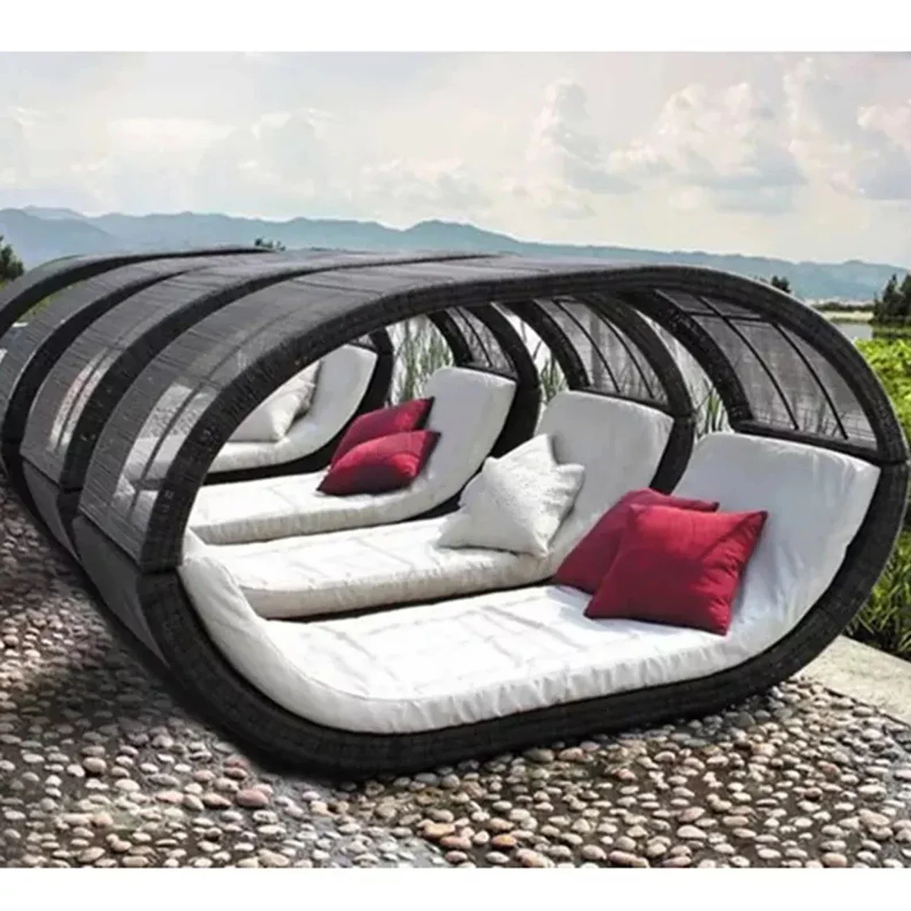 

pool garden line outdoor rattan wicker nest sun lounge beds rattan sun furniture daybed lounger